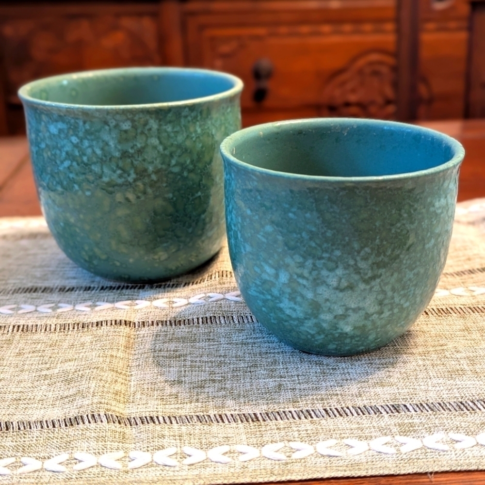 Vintage 1960's Scheurich Keramik Qty Two - Aqua/Turquoise Green Ceramic Planters